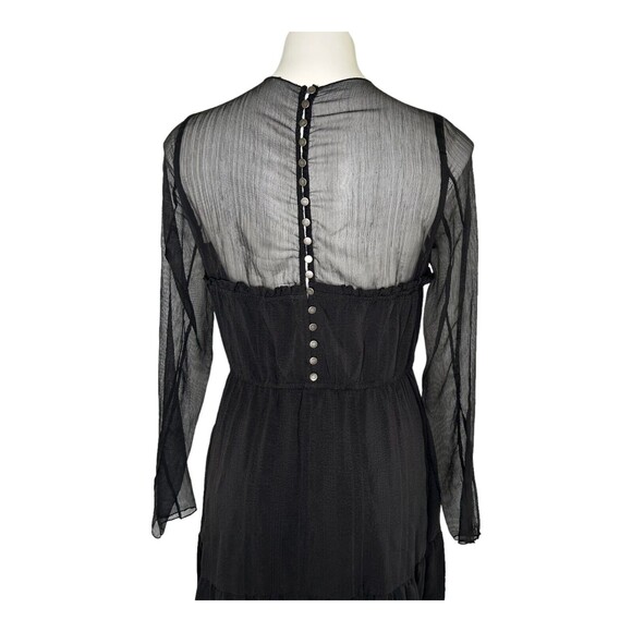 PAMELA LOVE Sheer Maxi Tiered Dress Black Long Sleeves Wednesday Goth Emo Size L - Picture 10 of 14
